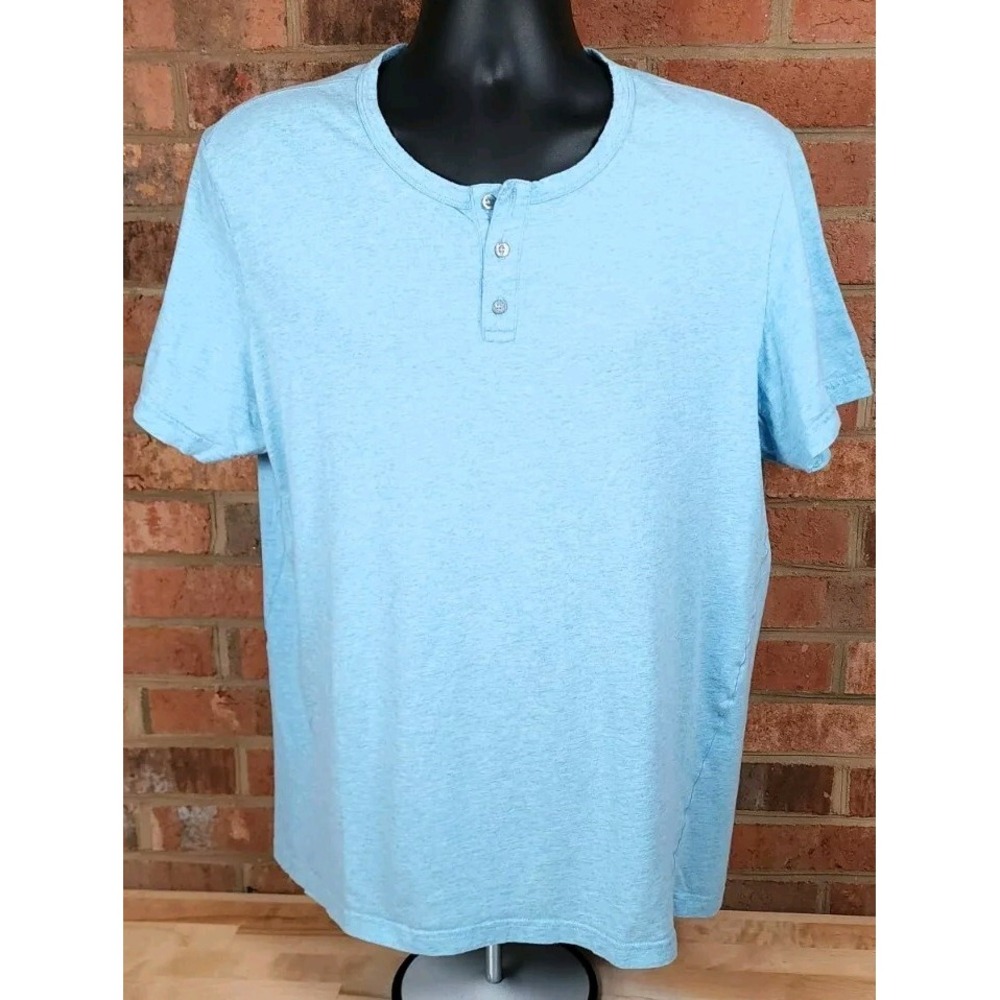 Mack Weldon V-Neck Pima Cotton 2 Button T-Shirt Size 2XL Blue
